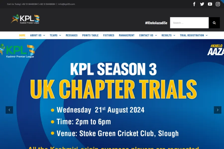 Kashmir Premier League website